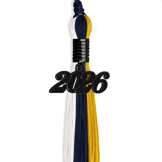 Navy Blue/Gold/White Graduation Tassel with Black Bling Charm by Wholesale Grad Supply