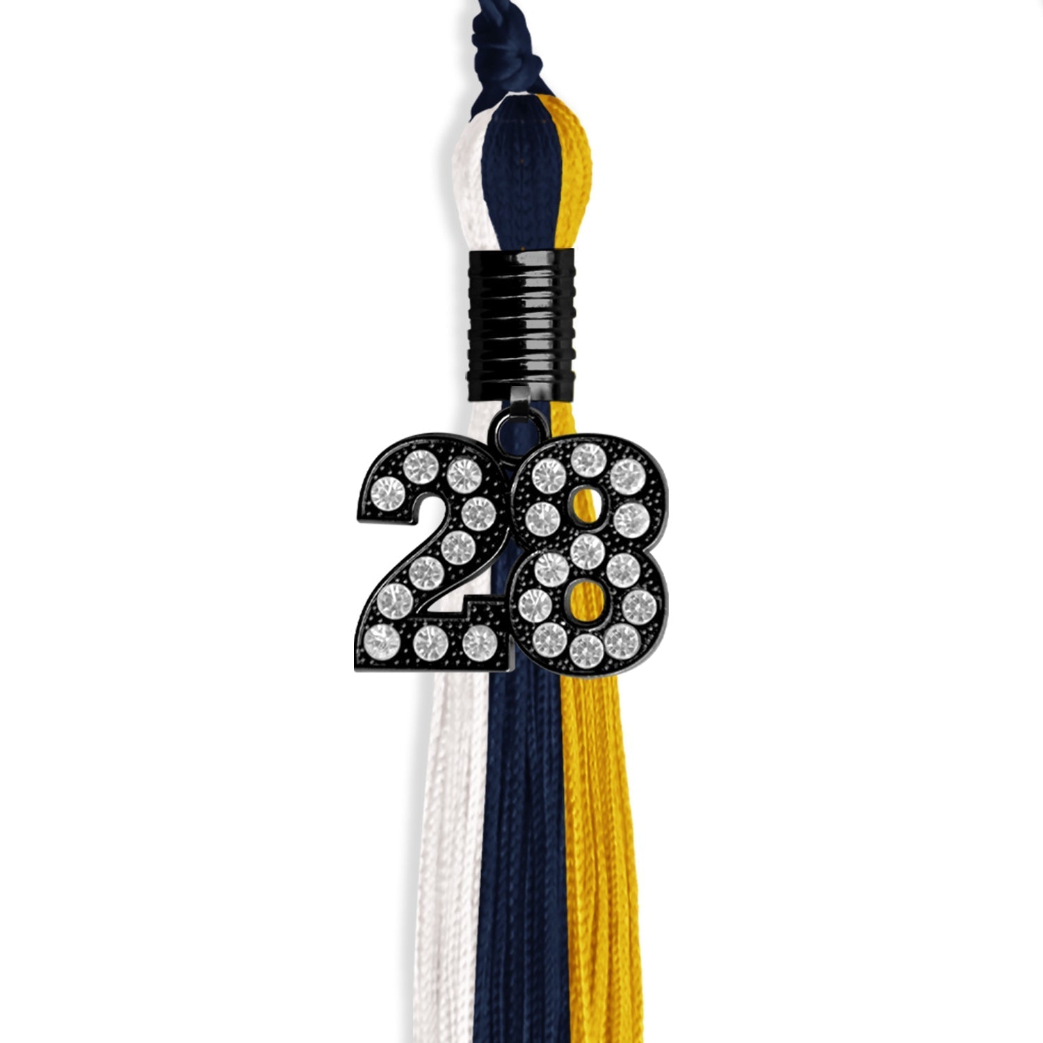 Navy Blue/Gold/White Graduation Tassel with Black Bling Charm by Wholesale Grad Supply