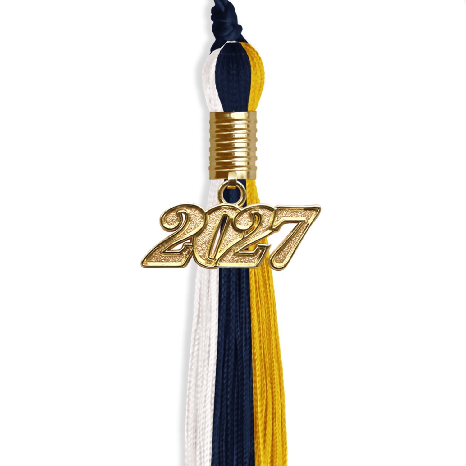 Navy Blue/Gold/White Graduation Tassel with Gold Bling Charm by Wholesale Grad Supply