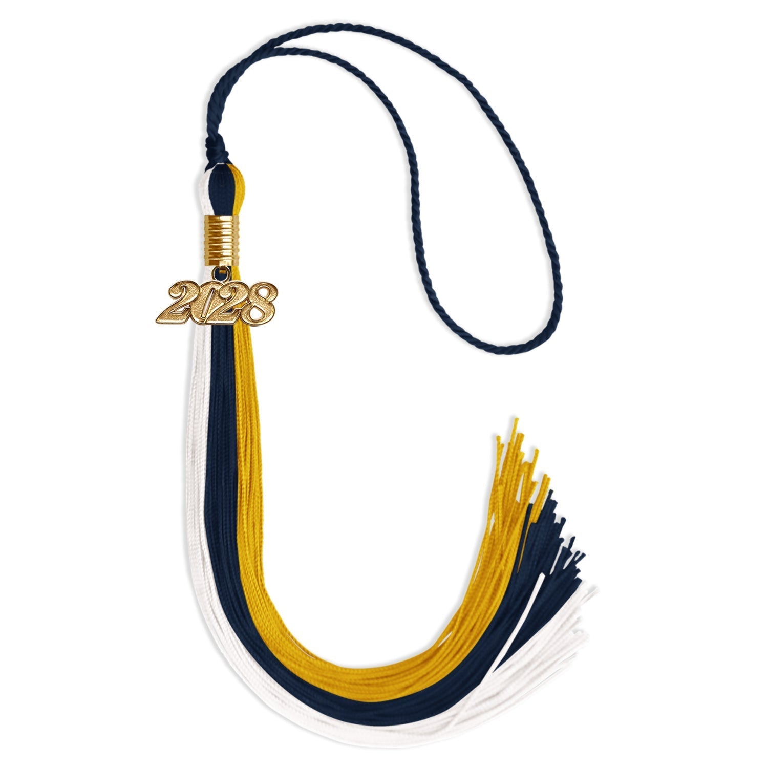 Navy Blue/Gold/White Graduation Tassel with Gold Bling Charm by Wholesale Grad Supply