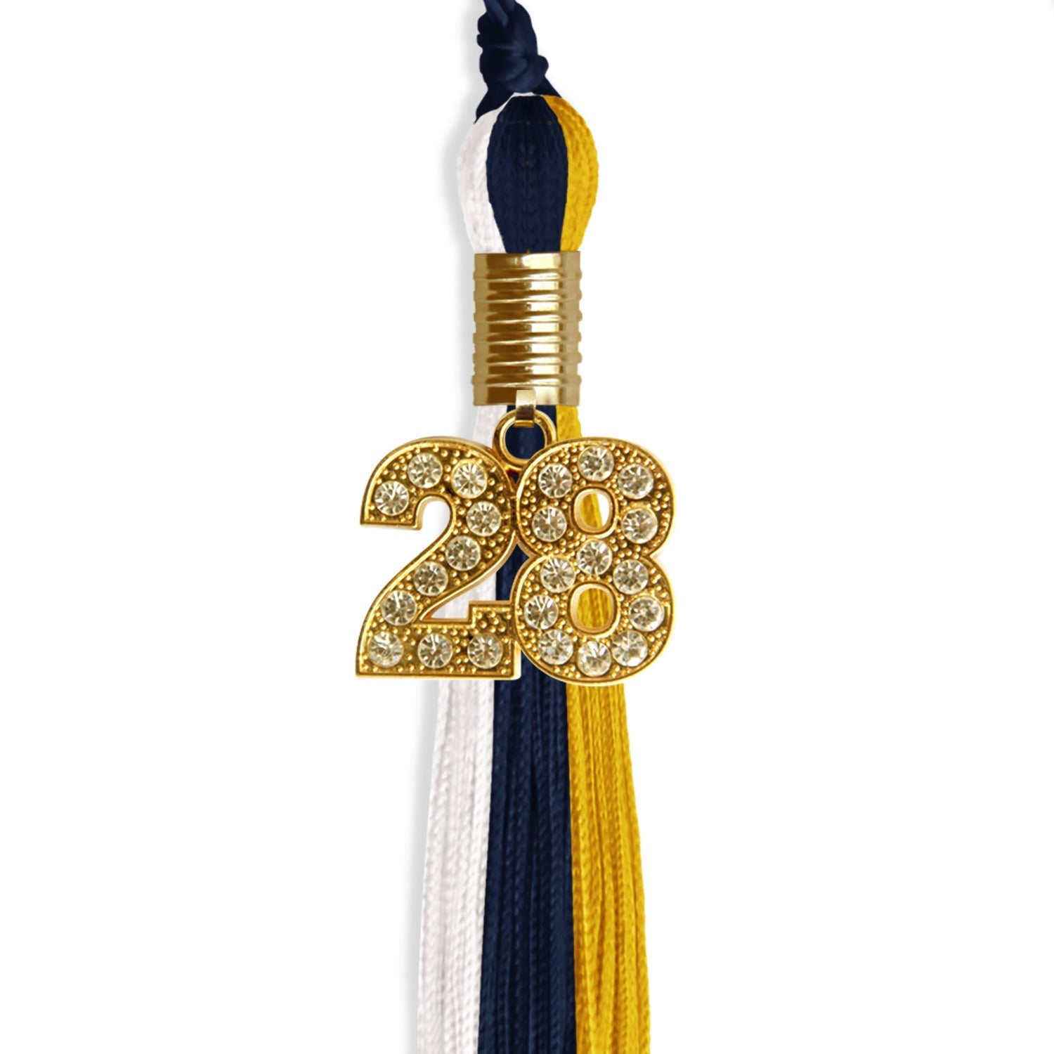 Navy Blue/Gold/White Graduation Tassel with Gold Bling Charm by Wholesale Grad Supply