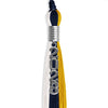 Navy Blue/Gold/White Graduation Tassel with Silver Stacked Date Drop by Wholesale Grad Supply
