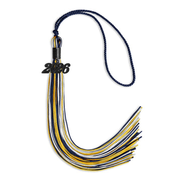 Navy Blue/Gold/White Mixed Color Graduation Tassel with Black Bling Charm by Wholesale Grad Supply