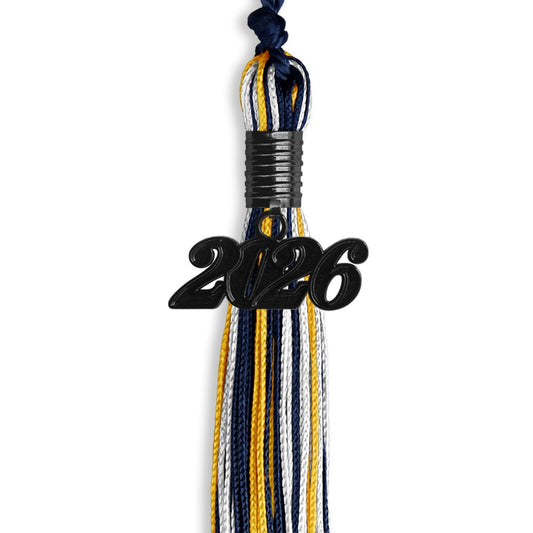 Navy Blue/Gold/White Mixed Color Graduation Tassel with Black Bling Charm by Wholesale Grad Supply