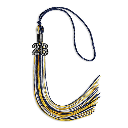 Navy Blue/Gold/White Mixed Color Graduation Tassel with Black Bling Charm by Wholesale Grad Supply
