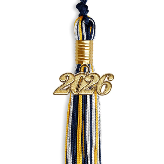 Navy Blue/Gold/White Mixed Color Graduation Tassel with Gold Bling Charm by Wholesale Grad Supply