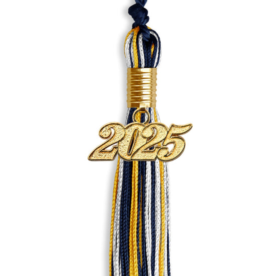Navy Blue/Gold/White Mixed Color Graduation Tassel with Gold Bling Charm by Wholesale Grad Supply