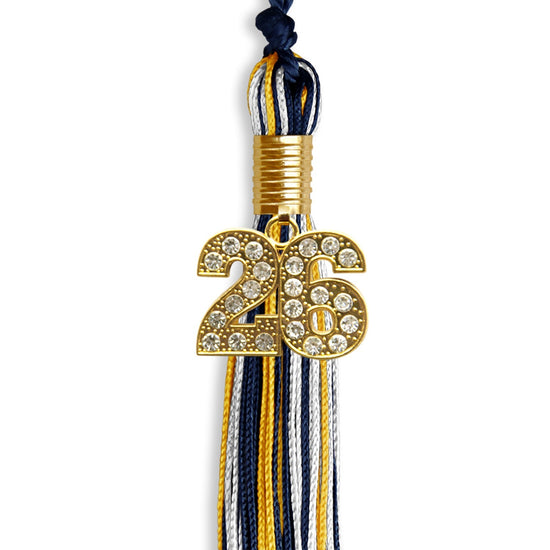 Navy Blue/Gold/White Mixed Color Graduation Tassel with Gold Bling Charm by Wholesale Grad Supply