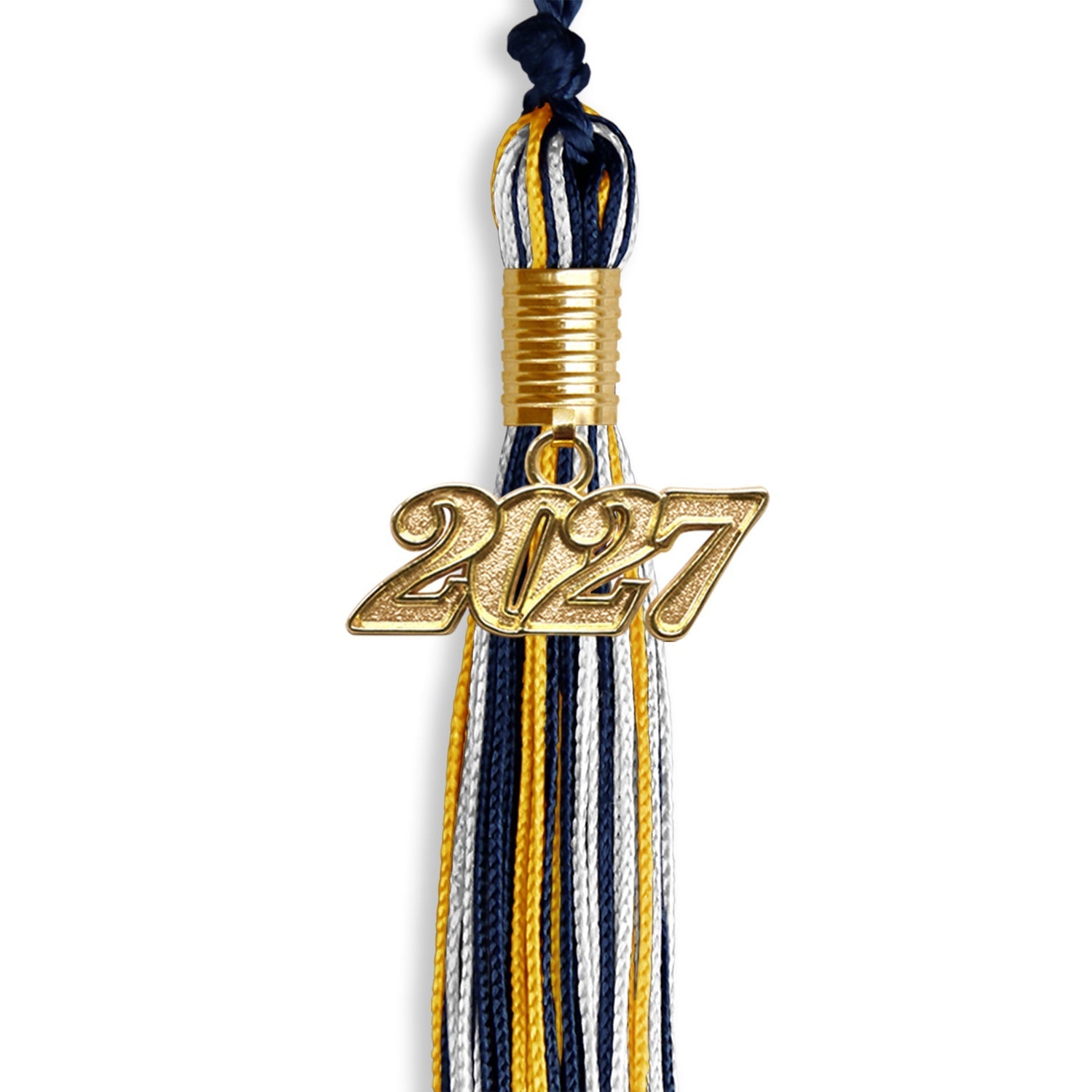 Navy Blue/Gold/White Mixed Color Graduation Tassel with Gold Bling Charm by Wholesale Grad Supply
