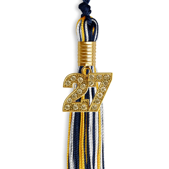 Navy Blue/Gold/White Mixed Color Graduation Tassel with Gold Bling Charm by Wholesale Grad Supply