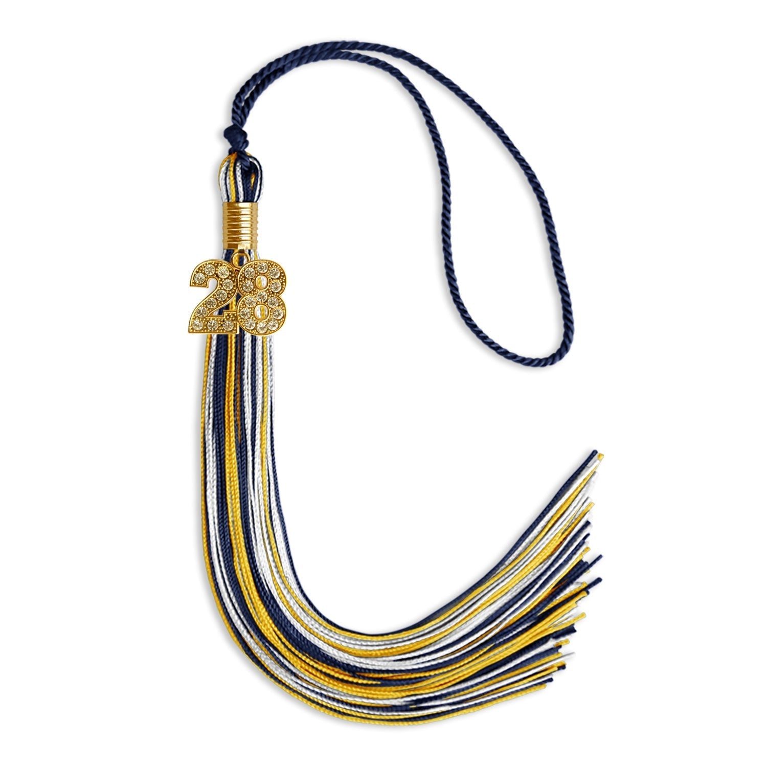 Navy Blue/Gold/White Mixed Color Graduation Tassel with Gold Bling Charm by Wholesale Grad Supply