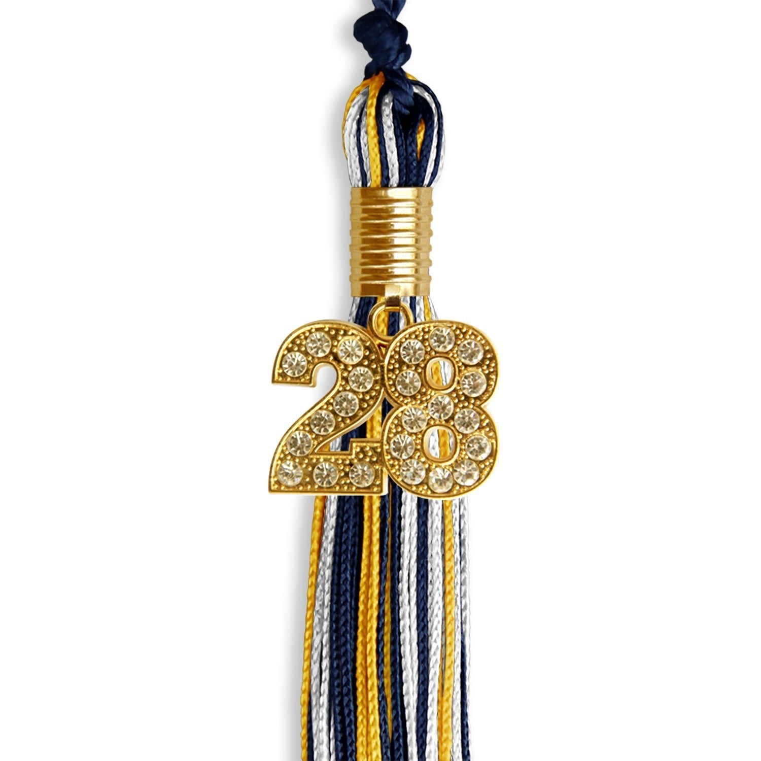 Navy Blue/Gold/White Mixed Color Graduation Tassel with Gold Bling Charm by Wholesale Grad Supply