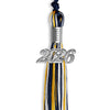 Navy Blue/Gold/White Mixed Color Graduation Tassel with Silver Bling Charm by Wholesale Grad Supply