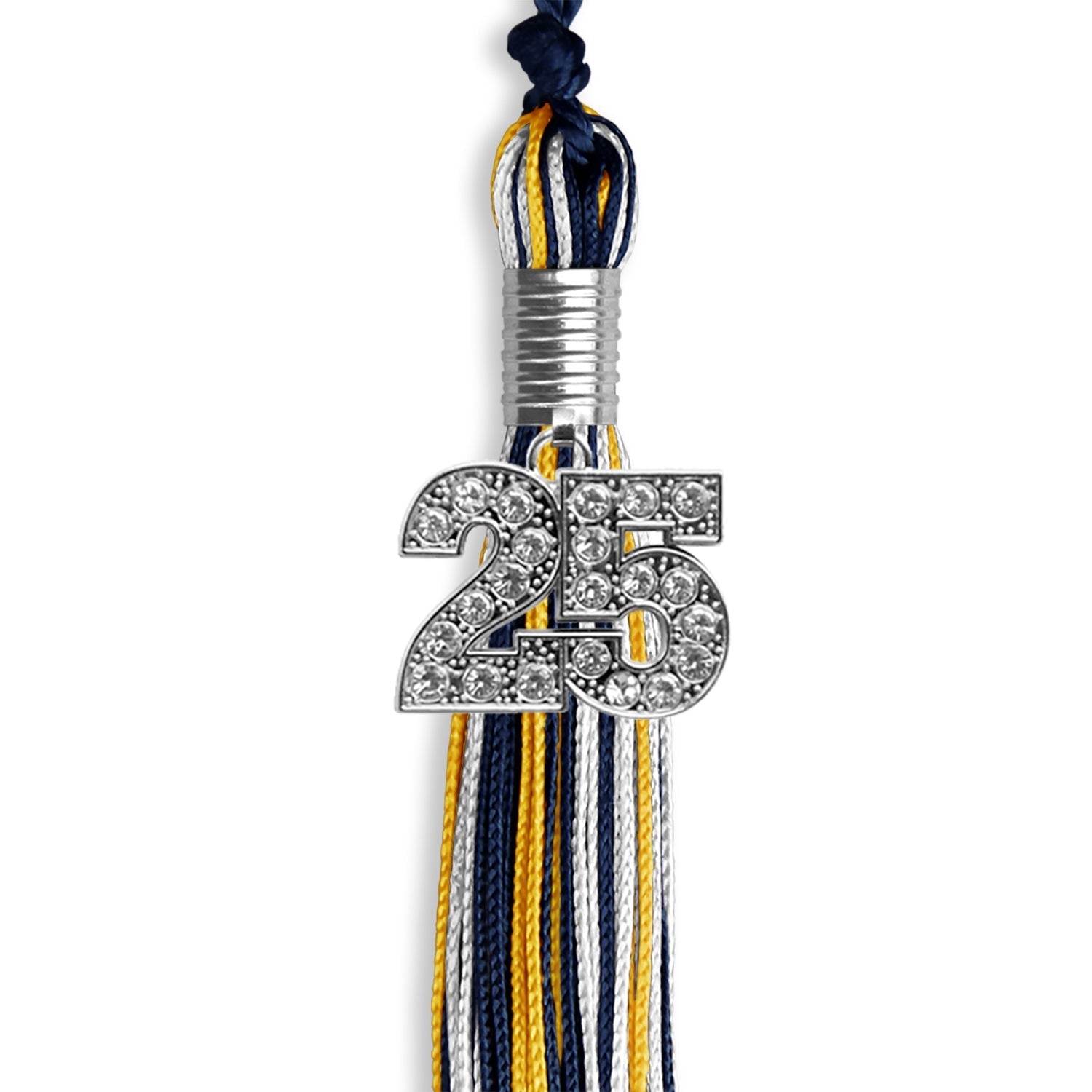 Navy Blue/Gold/White Mixed Color Graduation Tassel with Silver Bling Charm by Wholesale Grad Supply