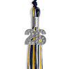Navy Blue/Gold/White Mixed Color Graduation Tassel with Silver Bling Charm by Wholesale Grad Supply