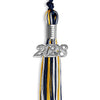 Navy Blue/Gold/White Mixed Color Graduation Tassel with Silver Bling Charm by Wholesale Grad Supply