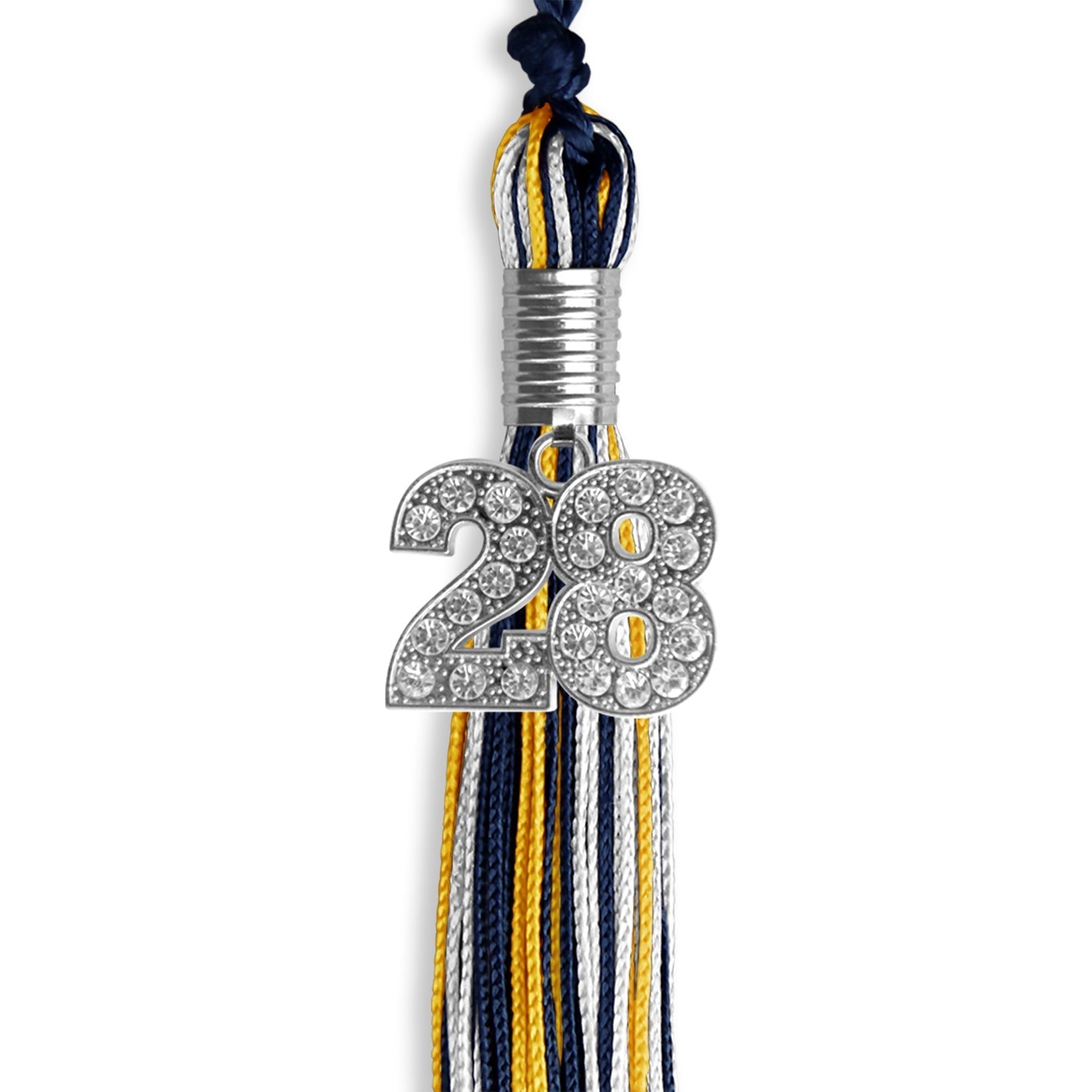 Navy Blue/Gold/White Mixed Color Graduation Tassel with Silver Bling Charm by Wholesale Grad Supply