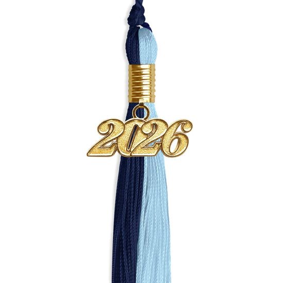 Navy Blue/Light Blue Graduation Tassel with Gold Bling Charm by Wholesale Grad Supply