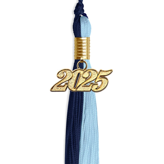 Navy Blue/Light Blue Graduation Tassel with Gold Bling Charm by Wholesale Grad Supply