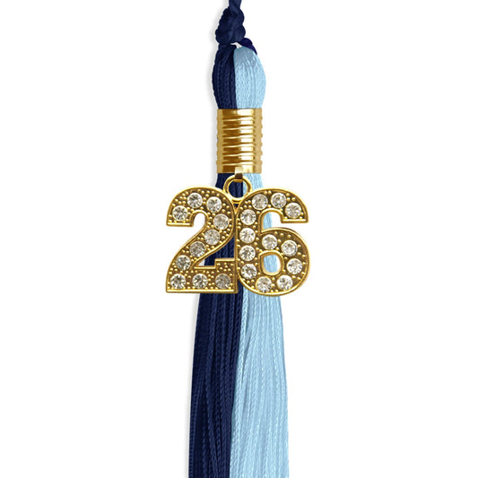 Navy Blue/Light Blue Graduation Tassel with Gold Bling Charm by Wholesale Grad Supply