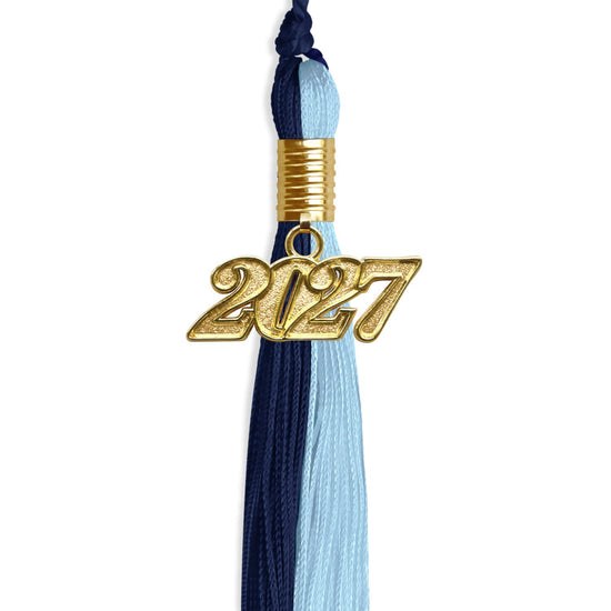 Navy Blue/Light Blue Graduation Tassel with Gold Bling Charm by Wholesale Grad Supply