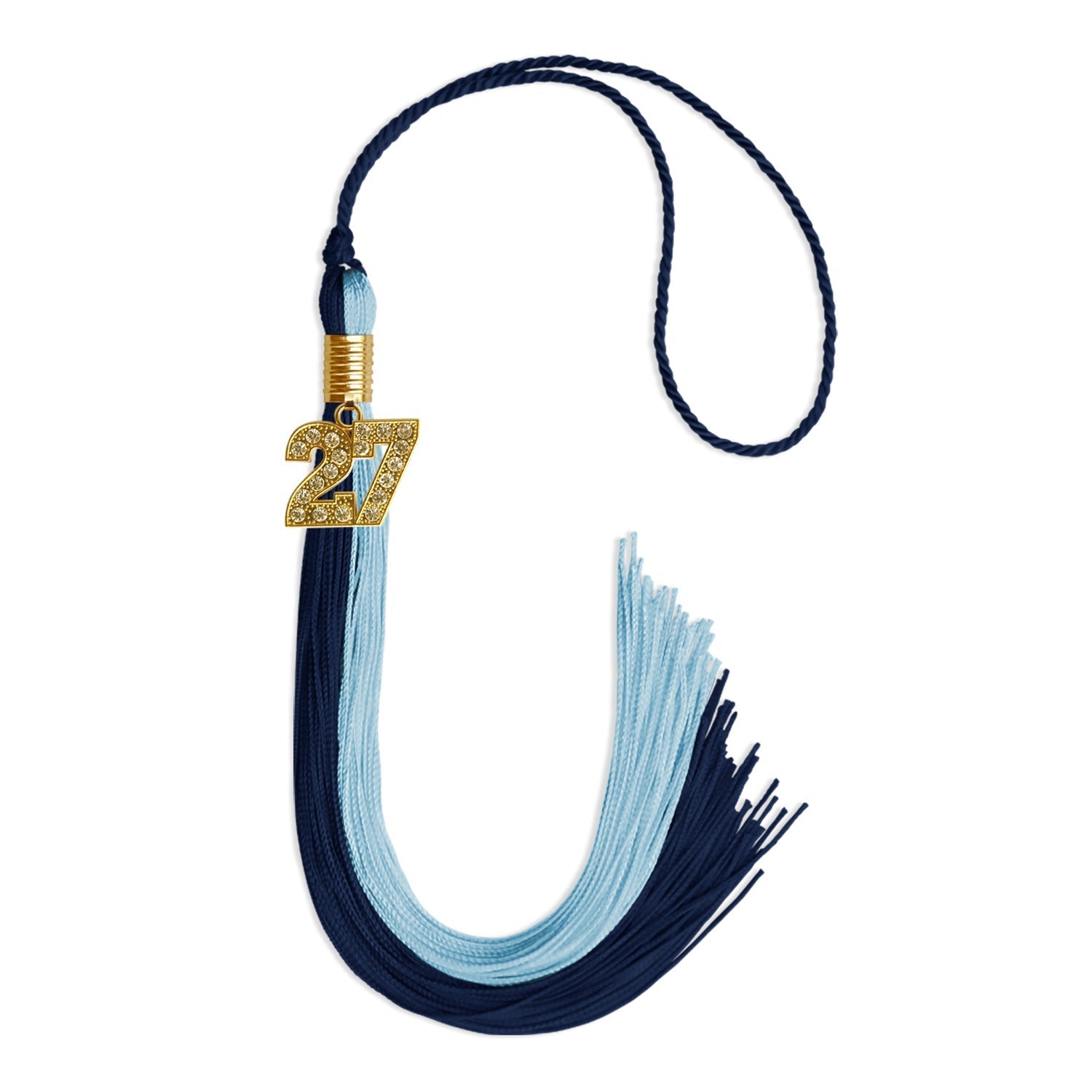 Navy Blue/Light Blue Graduation Tassel with Gold Bling Charm by Wholesale Grad Supply