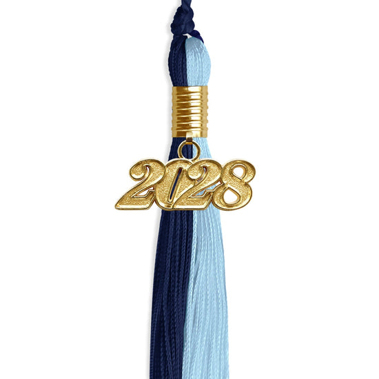 Navy Blue/Light Blue Graduation Tassel with Gold Bling Charm by Wholesale Grad Supply
