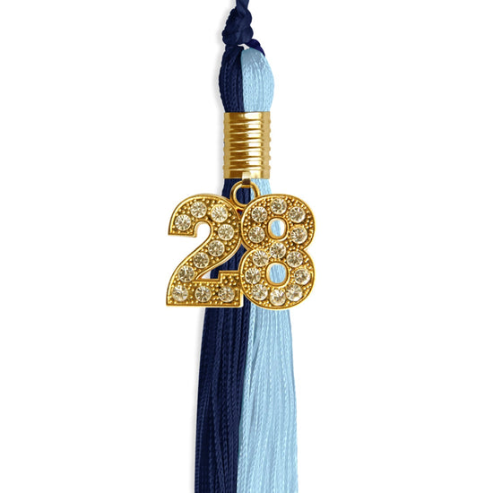 Navy Blue/Light Blue Graduation Tassel with Gold Bling Charm by Wholesale Grad Supply