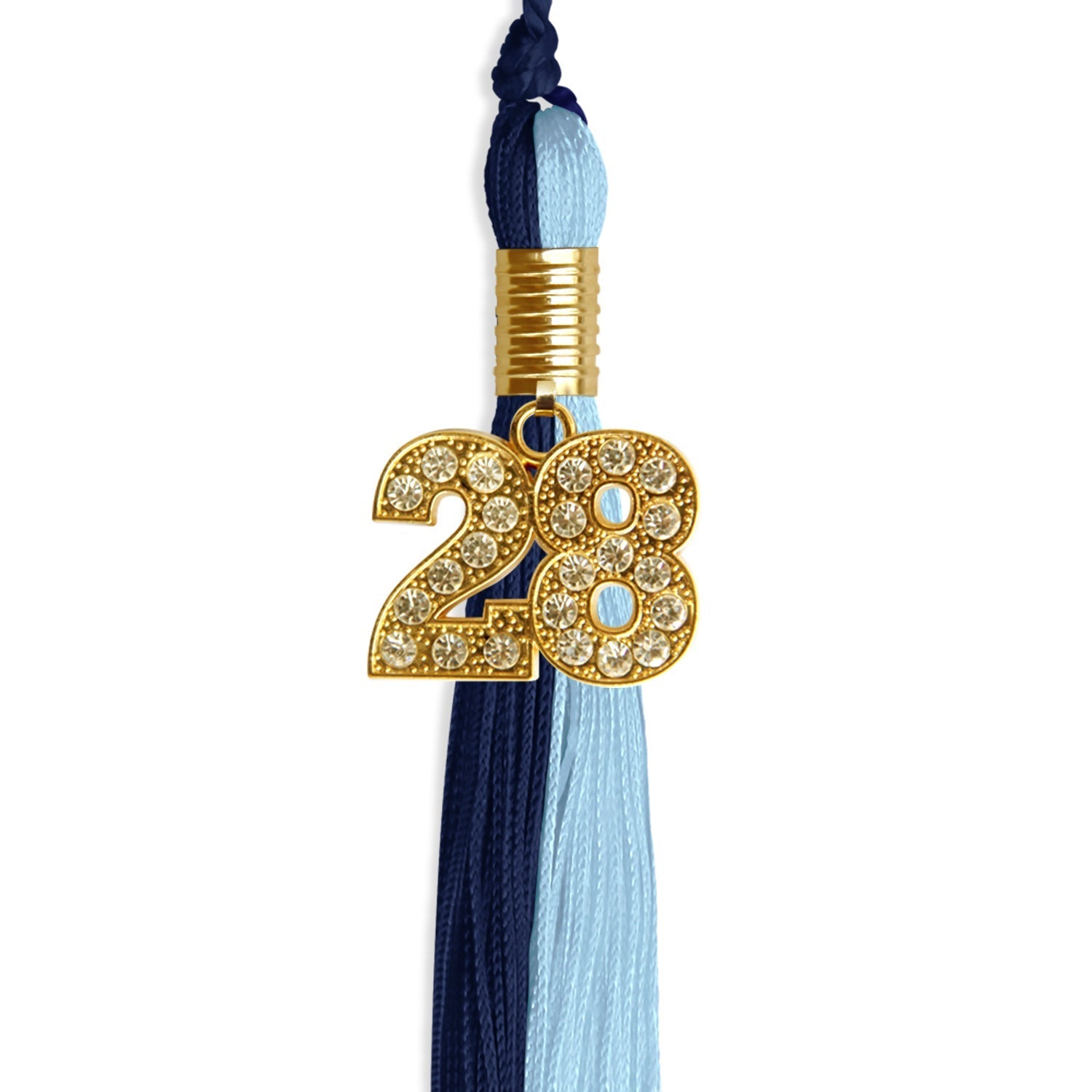Navy Blue/Light Blue Graduation Tassel with Gold Bling Charm by Wholesale Grad Supply