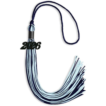 Navy Blue/Light Blue Mixed Color Graduation Tassel with Black Bling Charm by Wholesale Grad Supply
