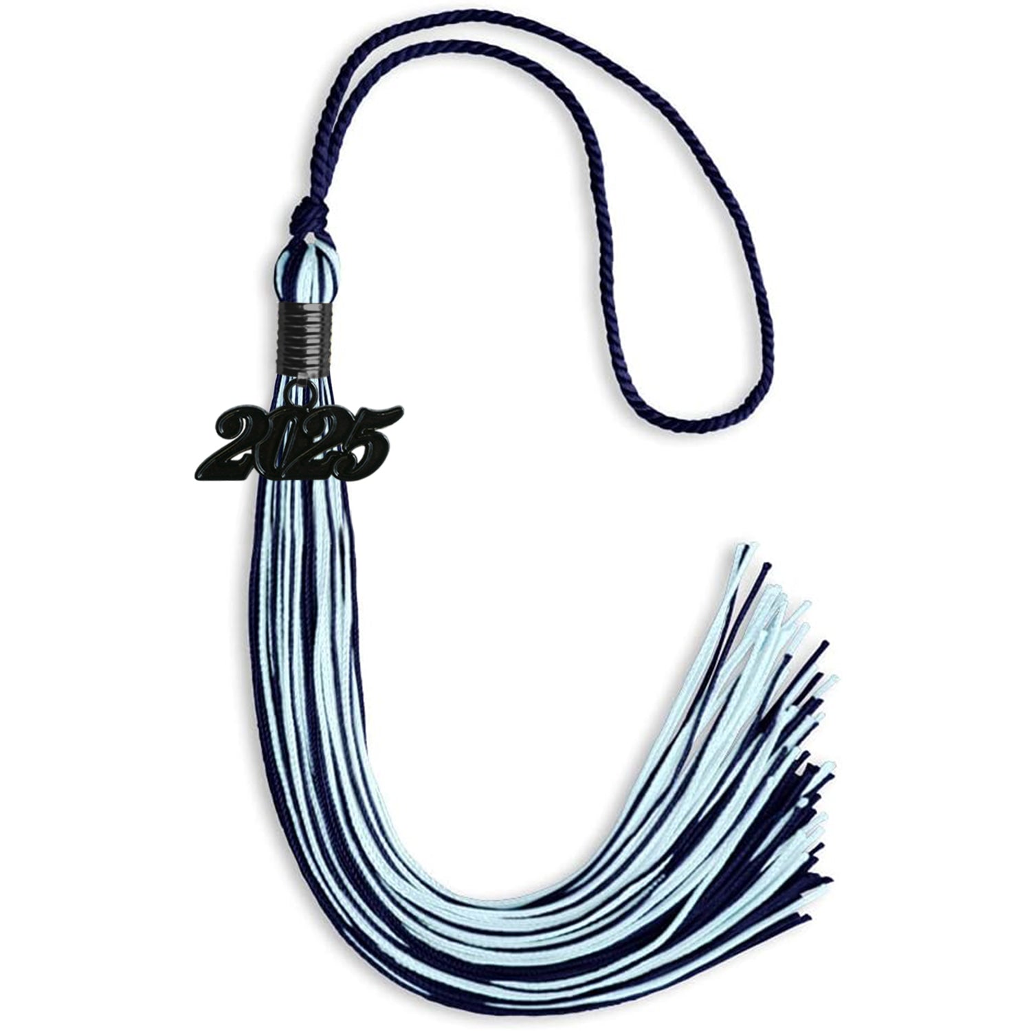 Navy Blue/Light Blue Mixed Color Graduation Tassel with Black Bling Charm by Wholesale Grad Supply