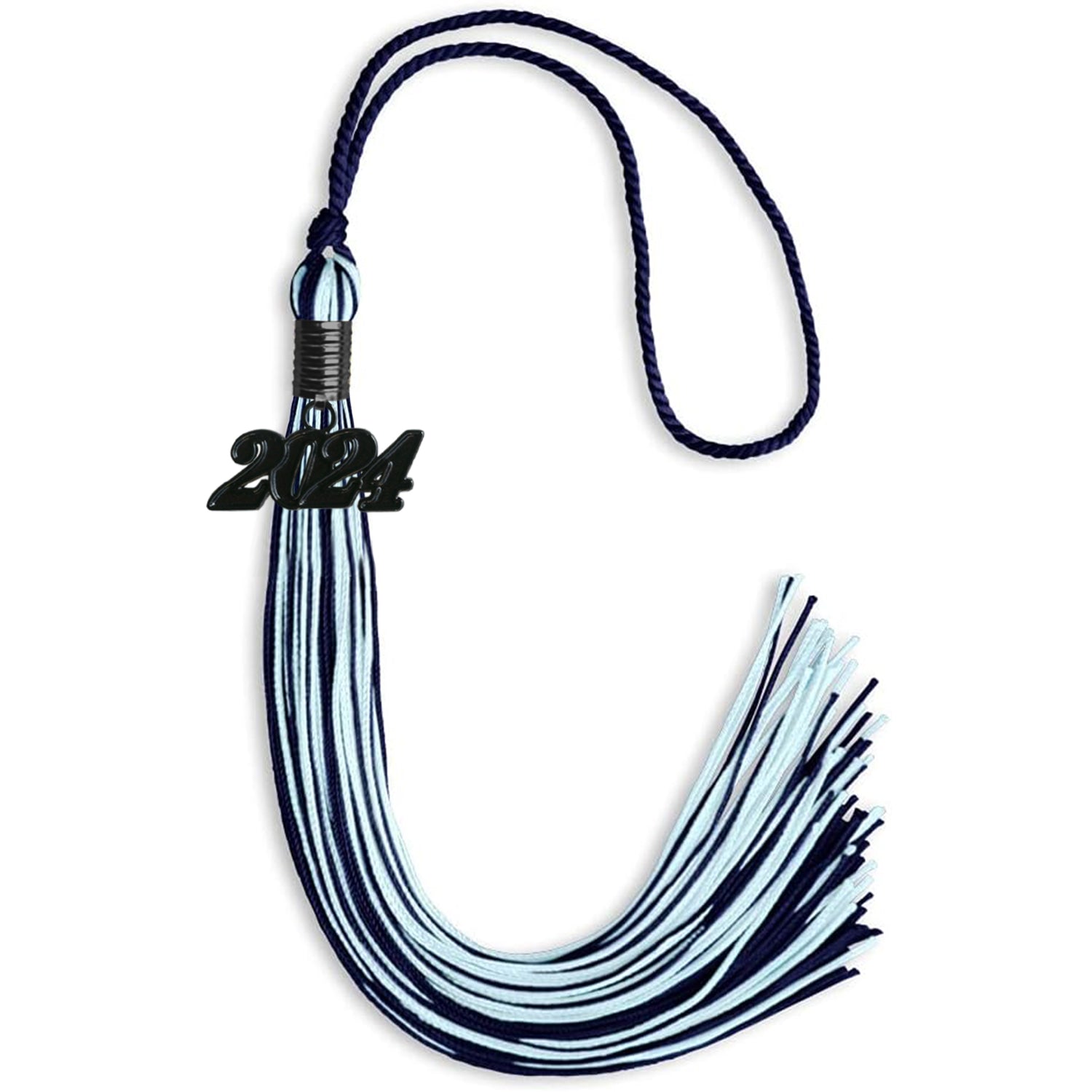 Navy Blue/Light Blue Mixed Color Graduation Tassel with Black Bling Charm by Wholesale Grad Supply