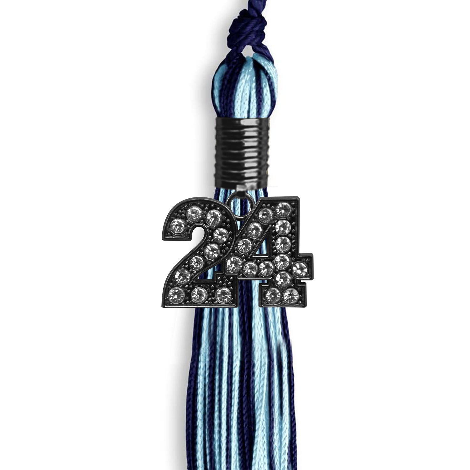 Navy Blue/Light Blue Mixed Color Graduation Tassel with Black Bling Charm by Wholesale Grad Supply