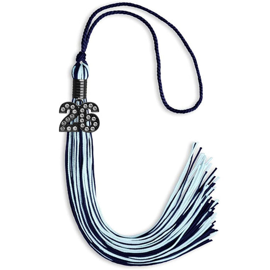 Navy Blue/Light Blue Mixed Color Graduation Tassel with Black Bling Charm by Wholesale Grad Supply