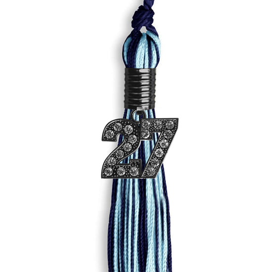 Navy Blue/Light Blue Mixed Color Graduation Tassel with Black Bling Charm by Wholesale Grad Supply