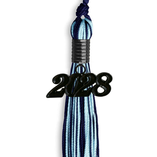 Navy Blue/Light Blue Mixed Color Graduation Tassel with Black Bling Charm by Wholesale Grad Supply