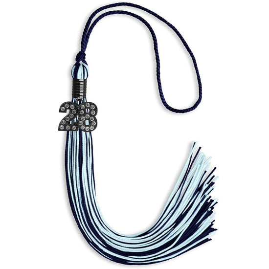 Navy Blue/Light Blue Mixed Color Graduation Tassel with Black Bling Charm by Wholesale Grad Supply