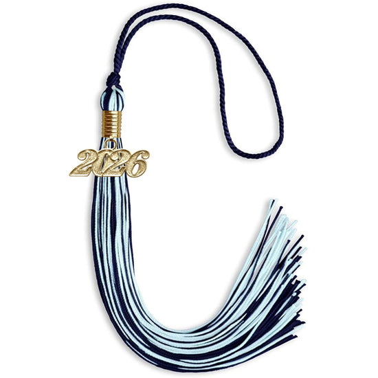 Navy Blue/Light Blue Mixed Color Graduation Tassel with Gold Bling Charm by Wholesale Grad Supply