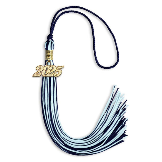 Navy Blue/Light Blue Mixed Color Graduation Tassel with Gold Bling Charm by Wholesale Grad Supply