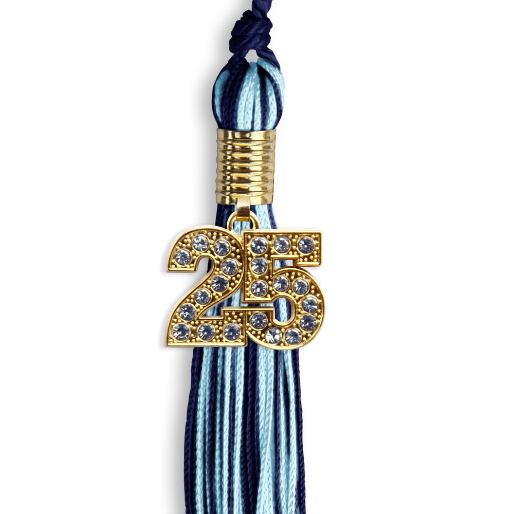 Navy Blue/Light Blue Mixed Color Graduation Tassel with Gold Bling Charm by Wholesale Grad Supply