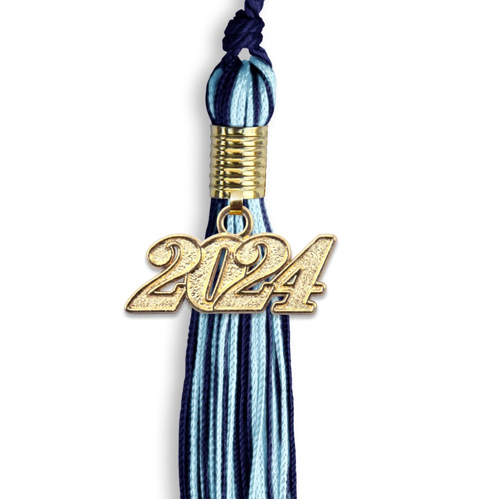 Navy Blue/Light Blue Mixed Color Graduation Tassel with Gold Bling Charm by Wholesale Grad Supply
