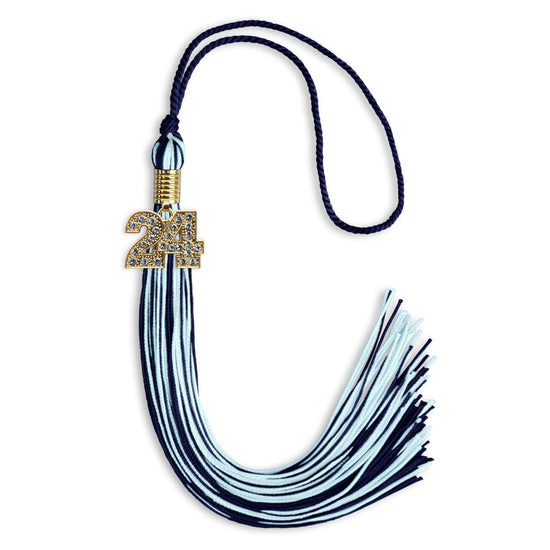 Navy Blue/Light Blue Mixed Color Graduation Tassel with Gold Bling Charm by Wholesale Grad Supply