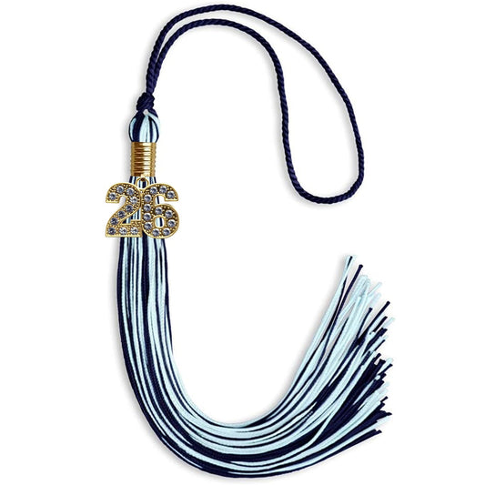Navy Blue/Light Blue Mixed Color Graduation Tassel with Gold Bling Charm by Wholesale Grad Supply