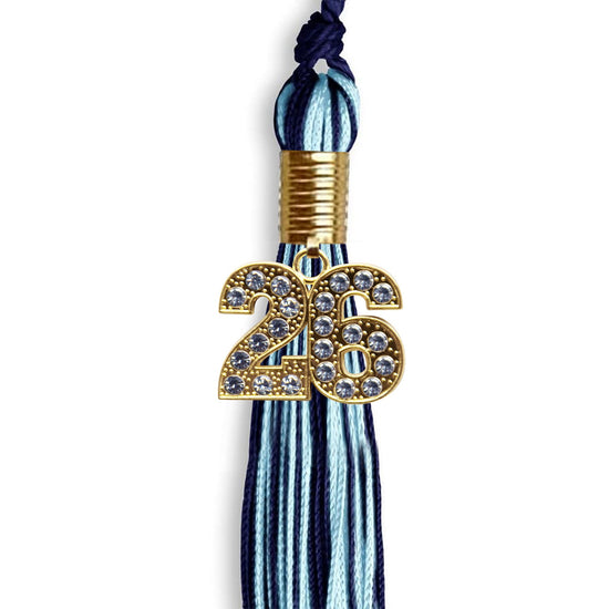 Navy Blue/Light Blue Mixed Color Graduation Tassel with Gold Bling Charm by Wholesale Grad Supply