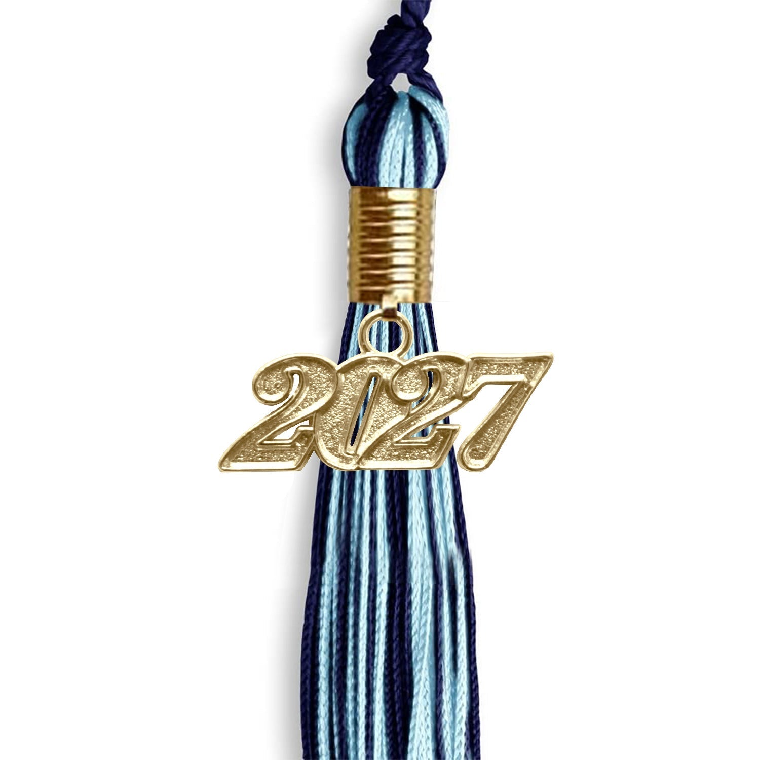 Navy Blue/Light Blue Mixed Color Graduation Tassel with Gold Bling Charm by Wholesale Grad Supply