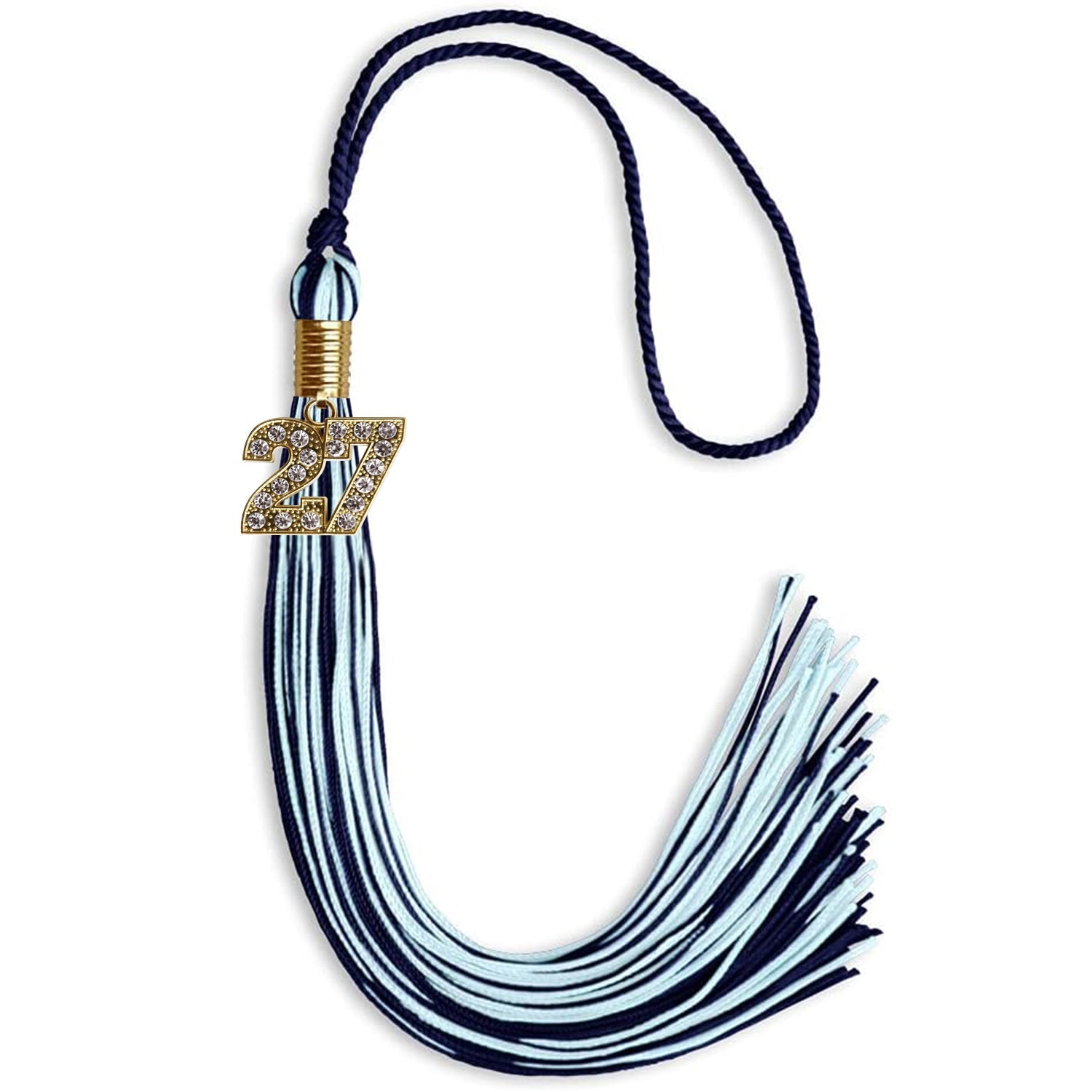 Navy Blue/Light Blue Mixed Color Graduation Tassel with Gold Bling Charm by Wholesale Grad Supply