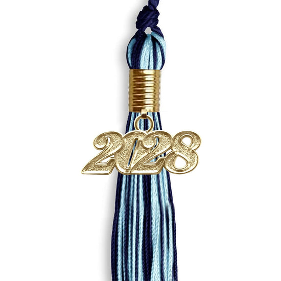Navy Blue/Light Blue Mixed Color Graduation Tassel with Gold Bling Charm by Wholesale Grad Supply