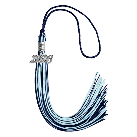 Navy Blue/Light Blue Mixed Color Graduation Tassel with Silver Bling Charm by Wholesale Grad Supply