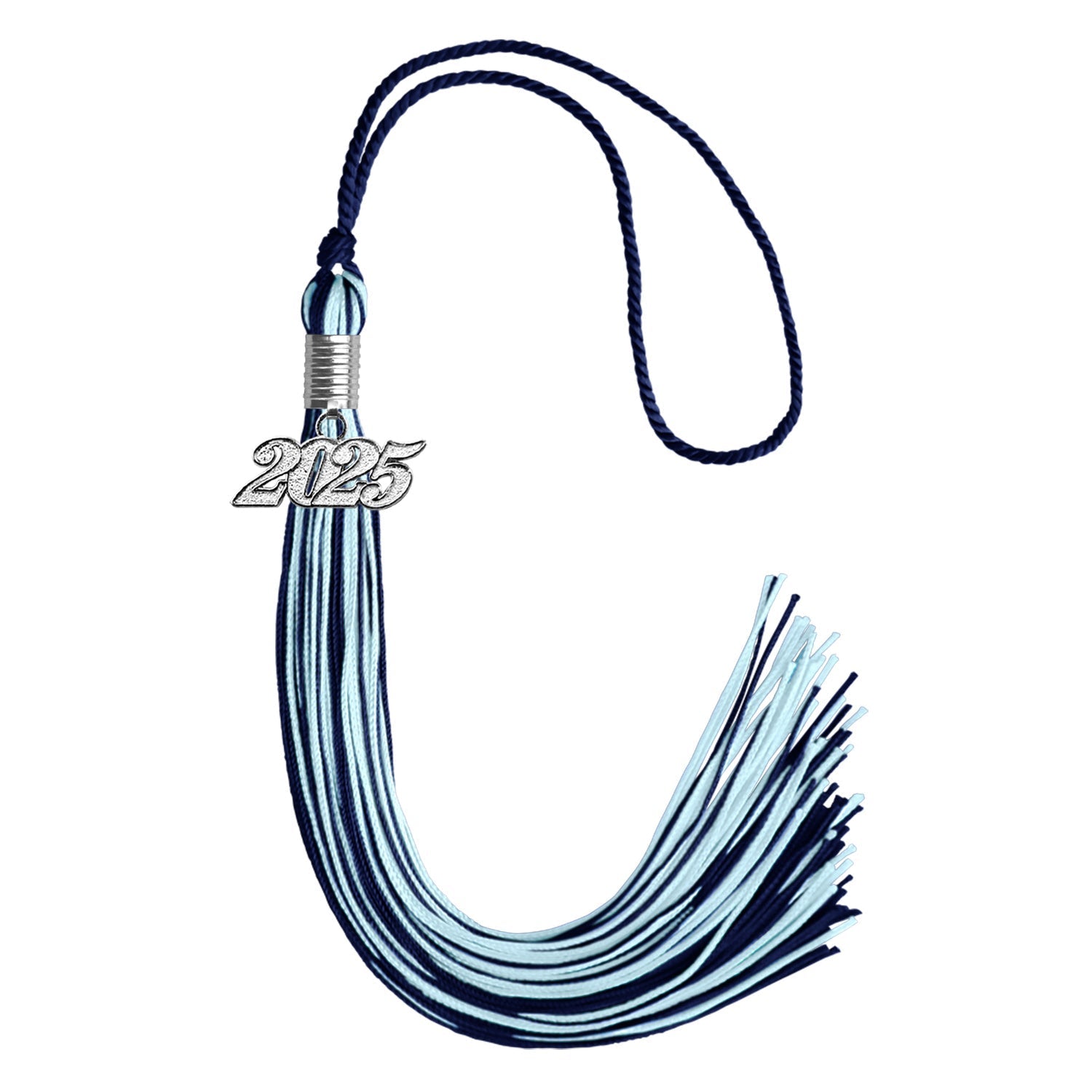 Navy Blue/Light Blue Mixed Color Graduation Tassel with Silver Bling Charm by Wholesale Grad Supply
