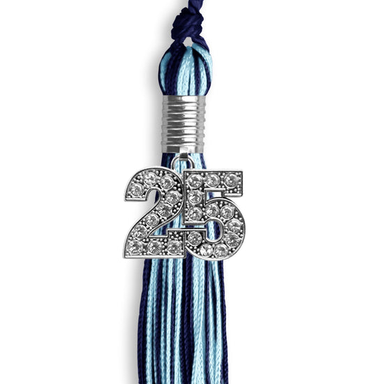 Navy Blue/Light Blue Mixed Color Graduation Tassel with Silver Bling Charm by Wholesale Grad Supply